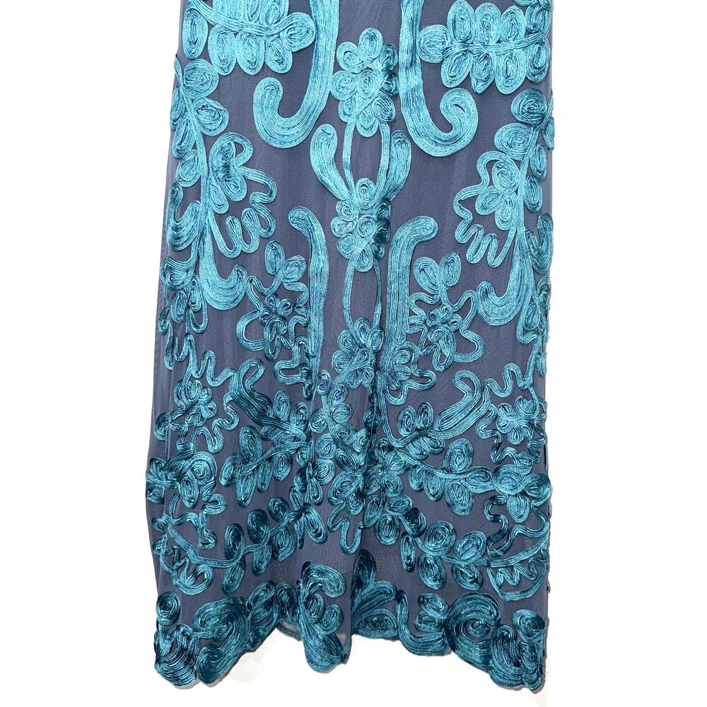 Sundance Cameo Applique Lace Overlay Midi Dress - Teal/Gray M - Picture 5 of 8